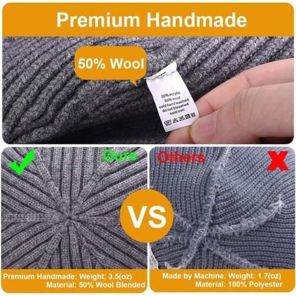 3 Pack Wool Fisherman Beanies for Men, Short Knit Watch Cap Cuffed Trawler Hats - Picture 3 of 7